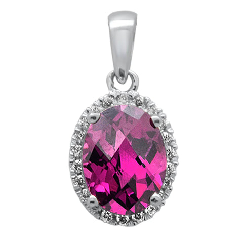 1.78ct G SI 14K White Gold Oval Shaped Natural Rhodolite Gemstone & Diamond Pendant