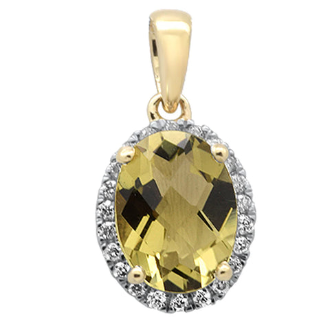 1.20ct G SI 14K Yellow Gold Oval Shaped Natural Olive Gemstone & Diamond Pendant