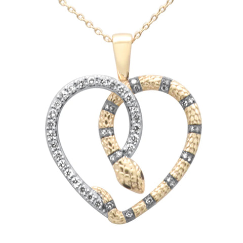 .32ct G SI 14K Yellow Gold Diamond Heart Serpentine Snake Pendant Necklace 18" Long Chain