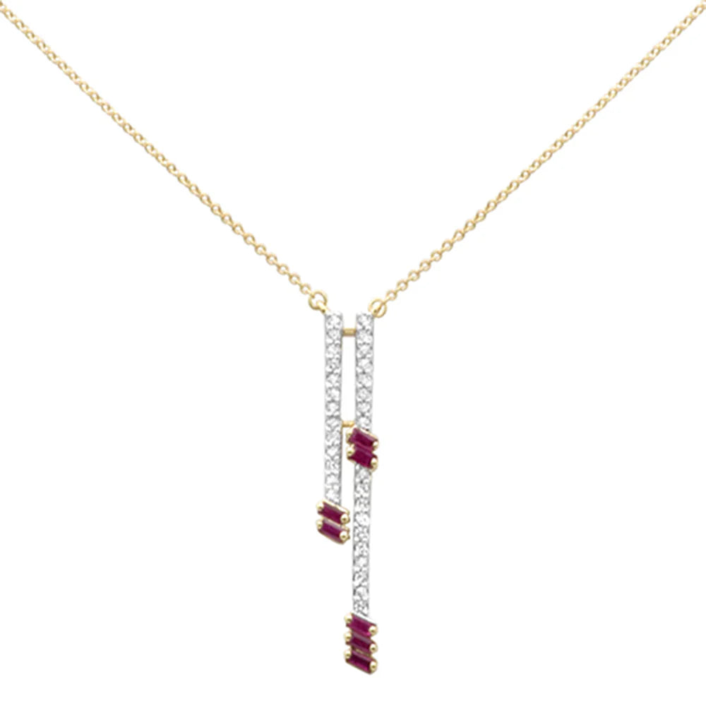 .70ct G SI 14K Yellow Gold Diamond & Ruby Drop Pendant Necklace 18" Ext