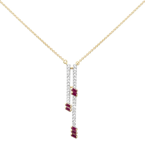 .70ct G SI 14K Yellow Gold Diamond & Ruby Drop Pendant Necklace 18" Ext