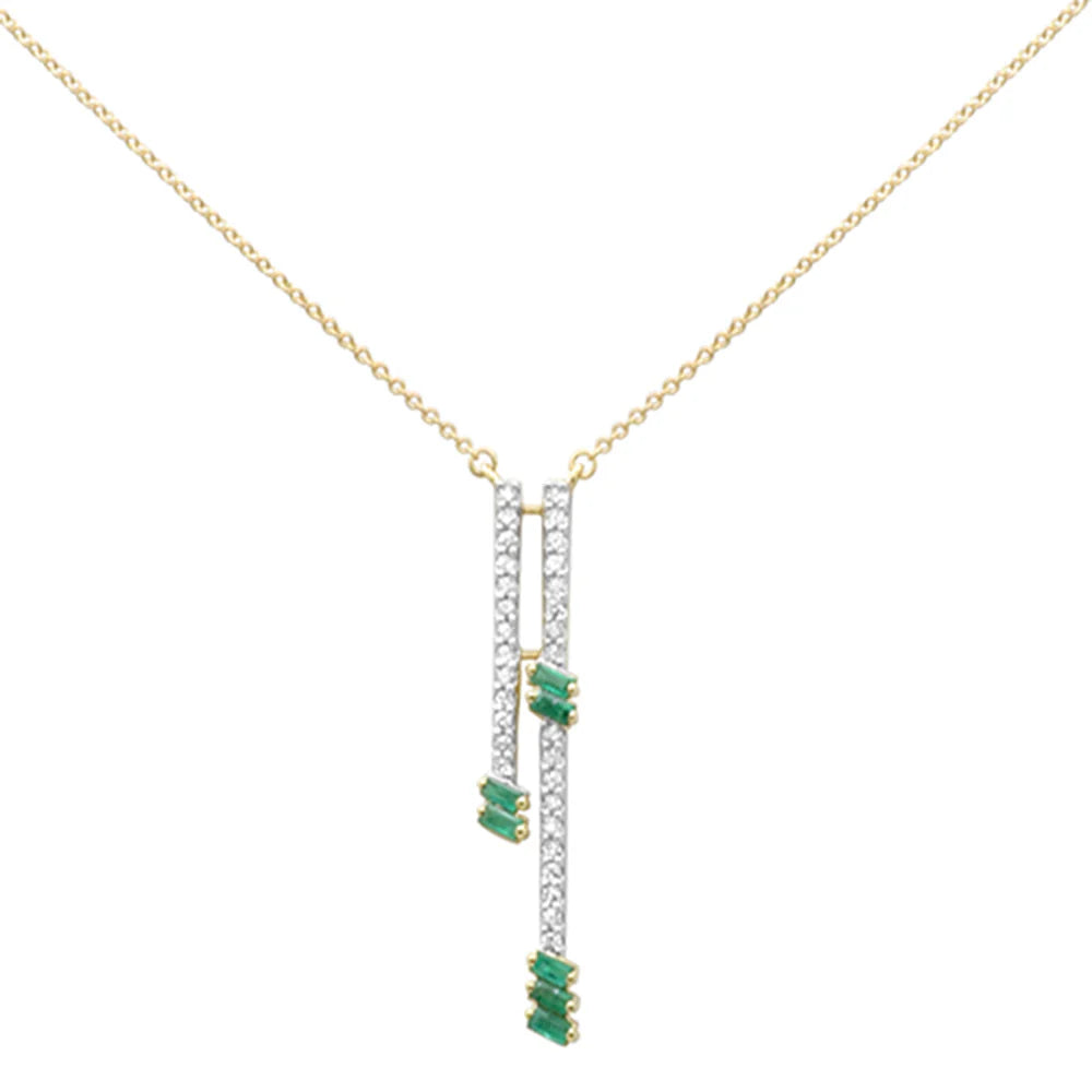 .57ct G SI 14K Yellow Gold Diamond & Emerald Drop Pendant Necklace 18" Ext