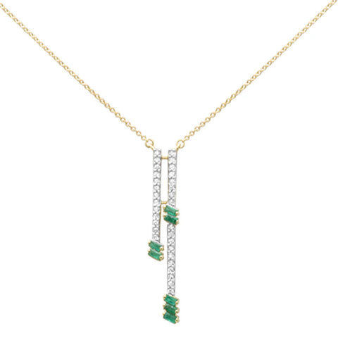 .57ct G SI 14K Yellow Gold Diamond & Emerald Drop Pendant Necklace 18" Ext