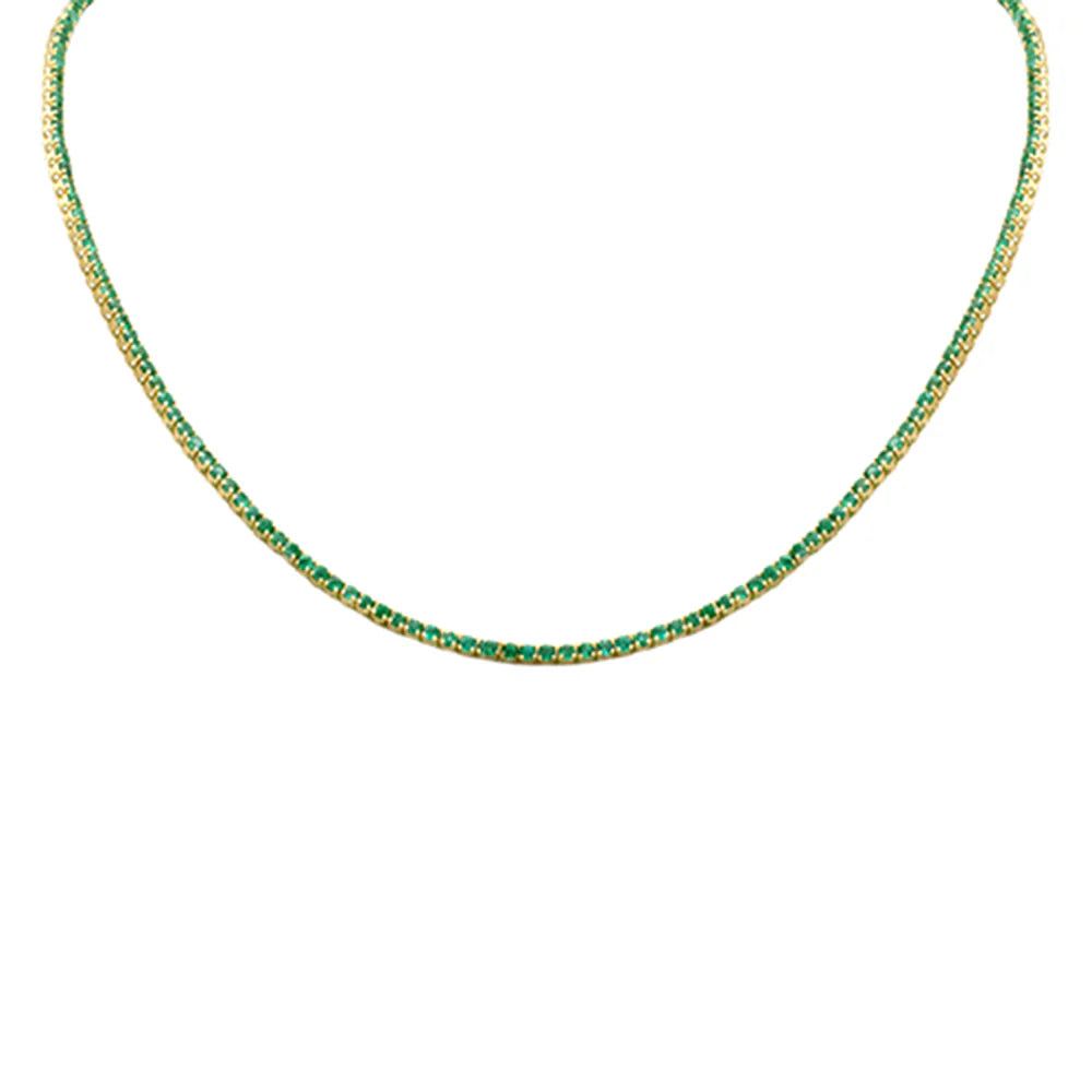 SPECIAL! 3.69ct G SI 14K Yellow Gold Round Emerald Gemstone Tennis Necklace 12+4" Ext