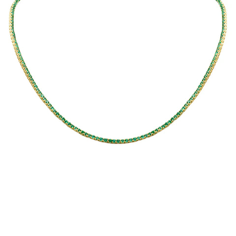 SPECIAL! 3.69ct G SI 14K Yellow Gold Round Emerald Gemstone Tennis Necklace 12+4" Ext