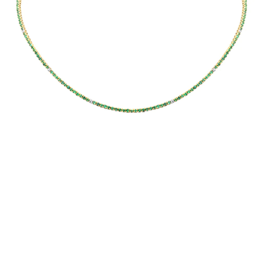 SPECIAL! 3.23ct G SI 14K Yellow Gold Diamond & Green Emerald Tennis Necklace 14 + 2 " Long