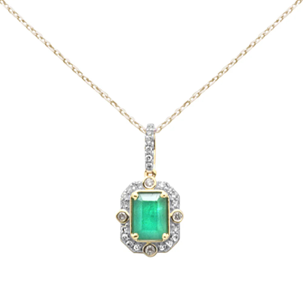 1.18ct SI 14K Yellow Gold Diamond & Emerald Gemstone Pendant Necklace 18" Long Chain