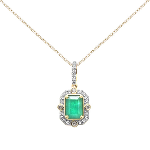 1.18ct SI 14K Yellow Gold Diamond & Emerald Gemstone Pendant Necklace 18" Long Chain