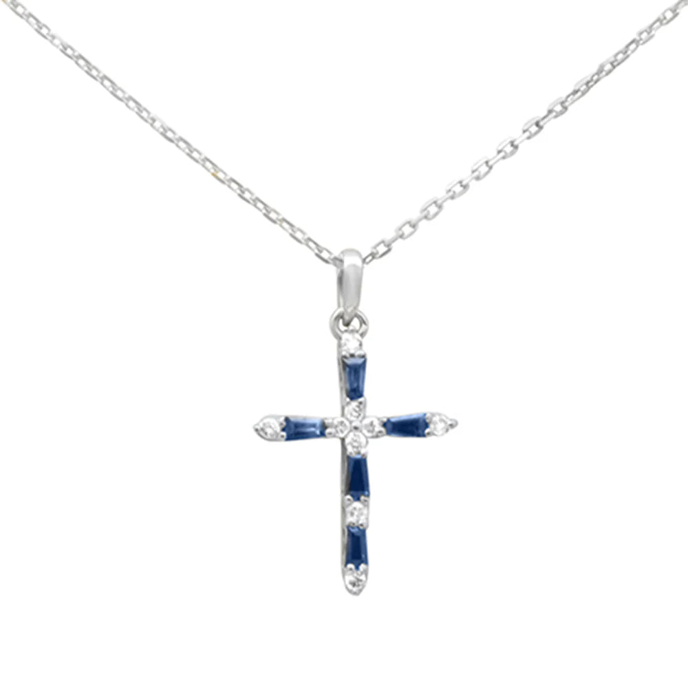 .33ct G SI 14K White Gold Diamond & Blue Sapphire Gemstones Pendant Necklace 18" Long