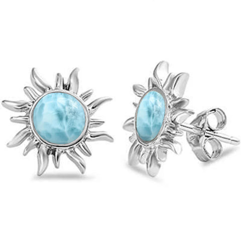 Natural Larimar Sun .925 Sterling Silver Earrings