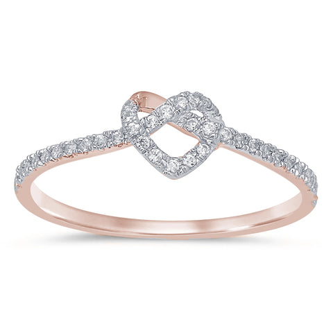 .16ct 14k Rose Gold Twisted Heart Infinity Diamond Ring Size 6.5