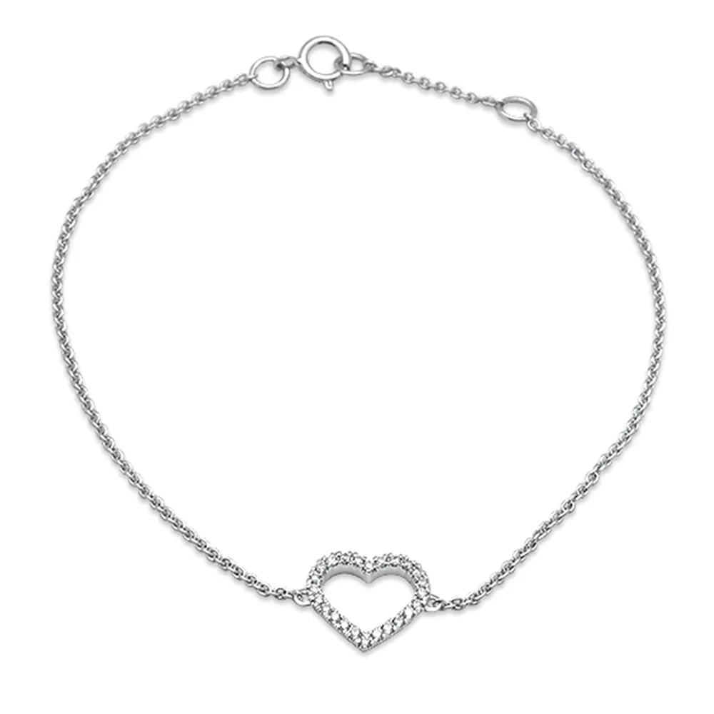 .13ct 14k White Gold Diamond Heart Bracelet 6"+ 1" Ext.