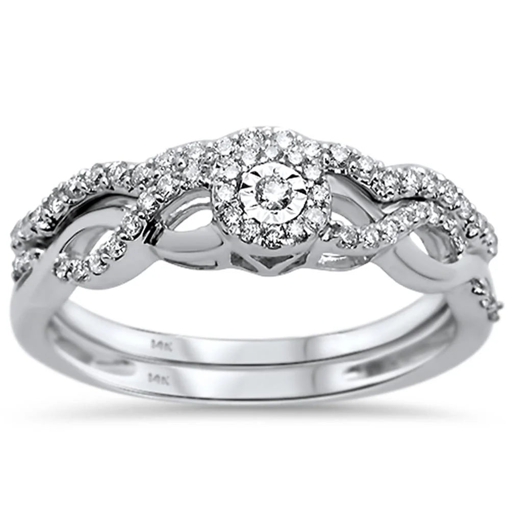 .31ct 14k White Gold Diamond Infinity Band Engagement Bridal Set Size 6.5