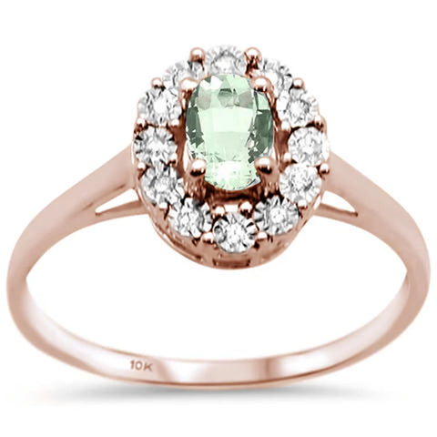 .70ct 10K Rose Gold Oval Green Amethyst & Diamond Ring Size 6.5