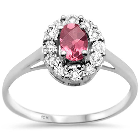 .38cts 10k White Gold Oval Pink Tourmaline & Diamond Ring Size 6.5