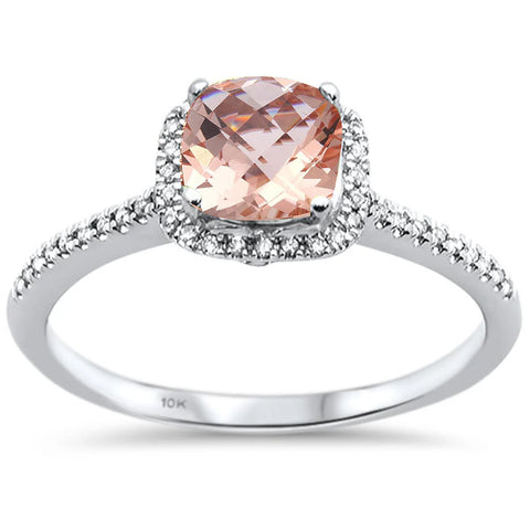 .66ct 10k White Gold Cushion Cut Checker Morganite & Diamond Ring Size 6.5