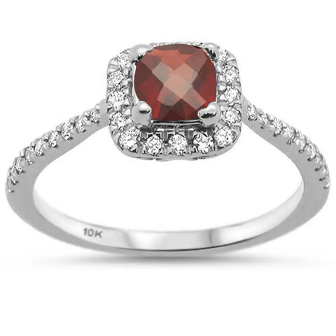 1.15ct 10k White Gold Cushion Cut Garnet & Diamond Ring Size 6.5