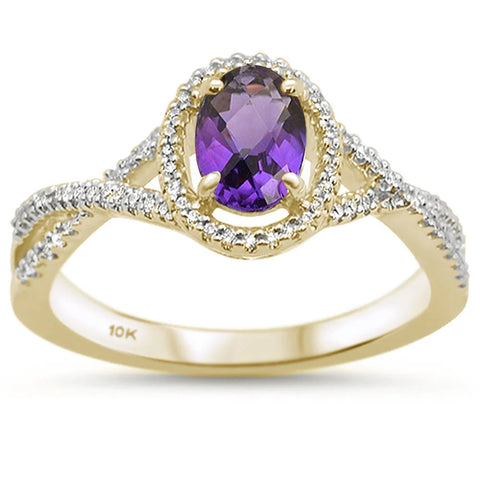 .77cts 10k Yellow Gold Oval Amethyst & Diamond Ring Size 6.5