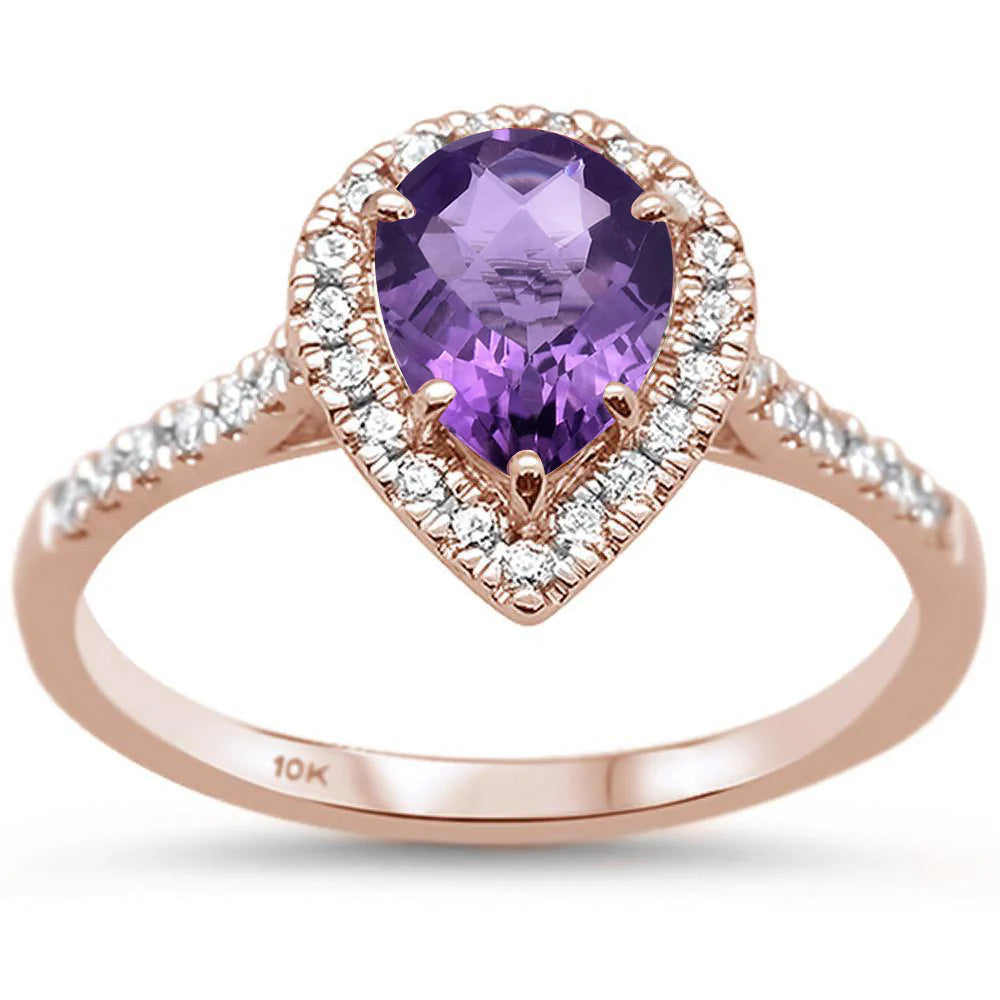 .87ct 10k Rose Gold Purple Amethyst & Diamond Ring Size 6.5