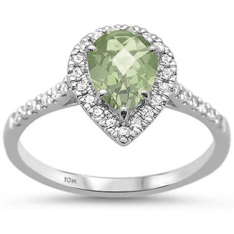 .99ct 10K White Gold Green Amethyst & Diamond Ring Size 6.5