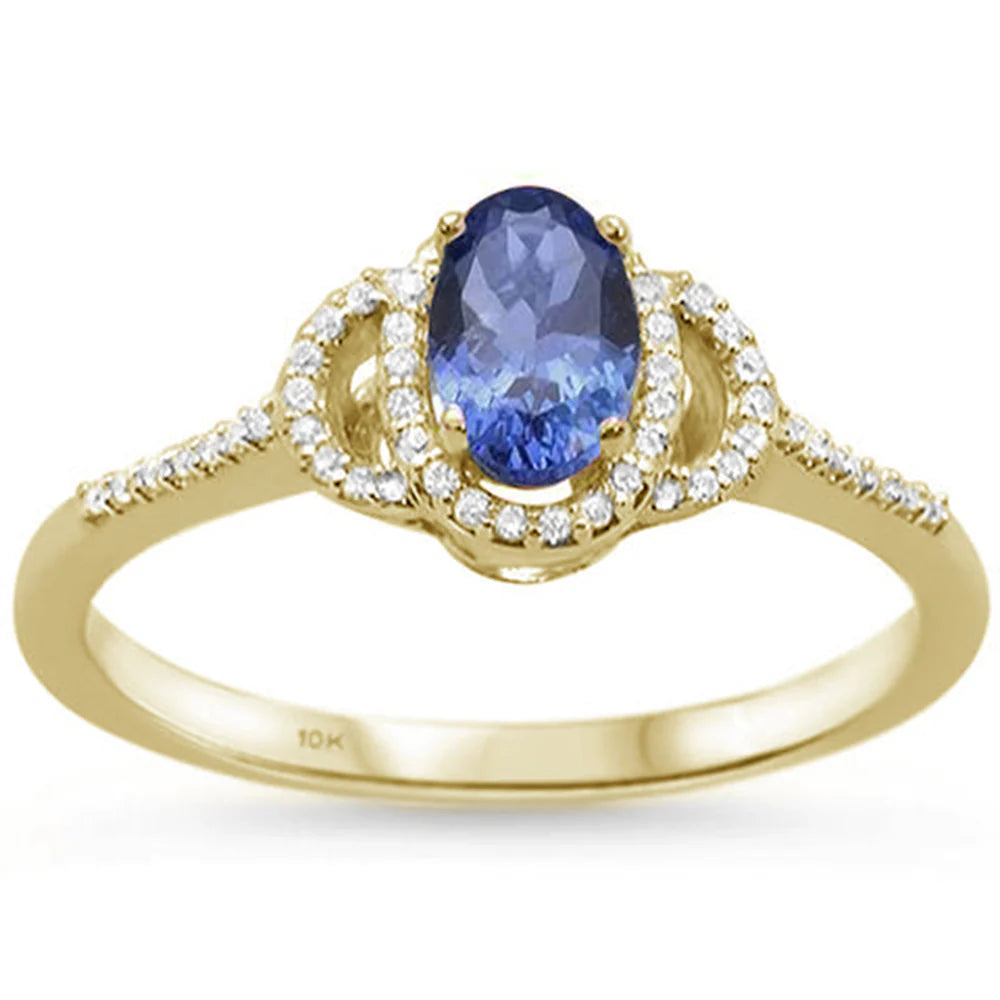 .85ct 10K Yellow Gold Oval Tanzanite & Diamond Ring Size 6.5