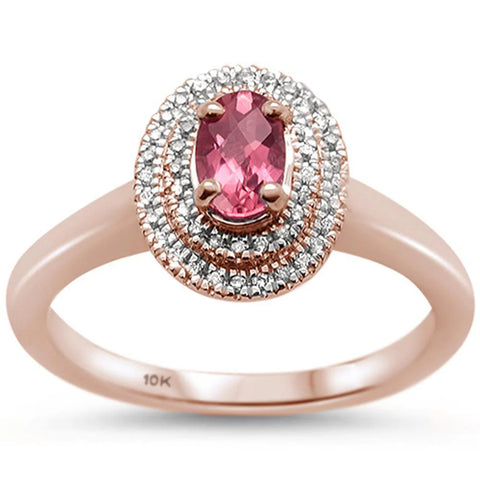 .57cts 10k Rose Gold Oval Pink Tourmaline & Diamond Ring Size 6.5