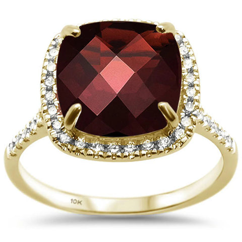 10kt Yellow Gold 5.89ct Cushion Garnet & Diamond Ring Size 6.5