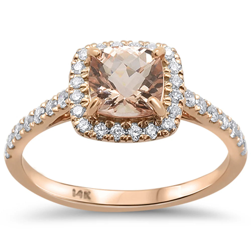 1.24ct 14kt Rose Gold Cushion Cut Morganite Gemstone & Diamond Ring