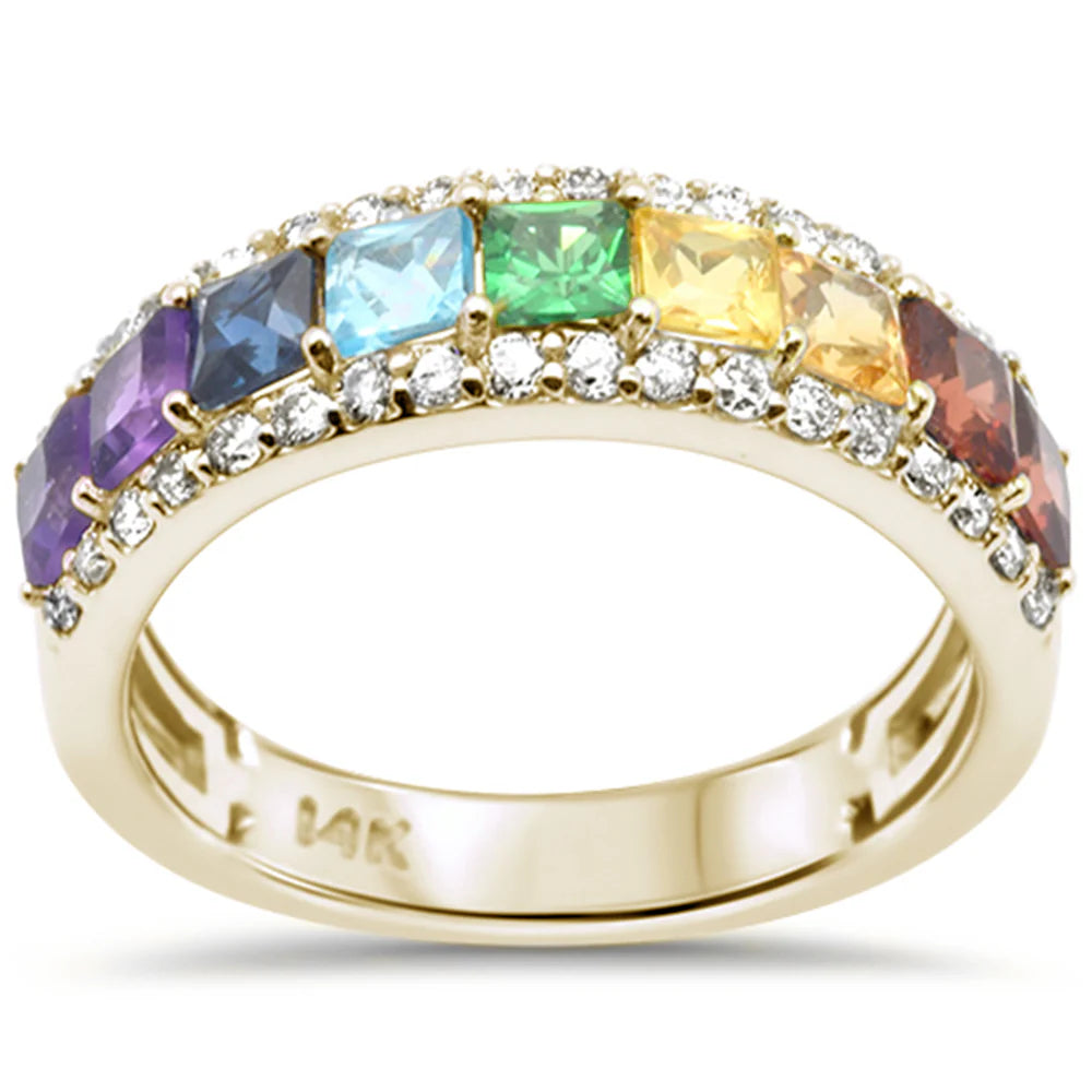 1.88ct G SI 14K Yellow Gold Diamond & Multi Color Gemstones & Diamonds Ring Band