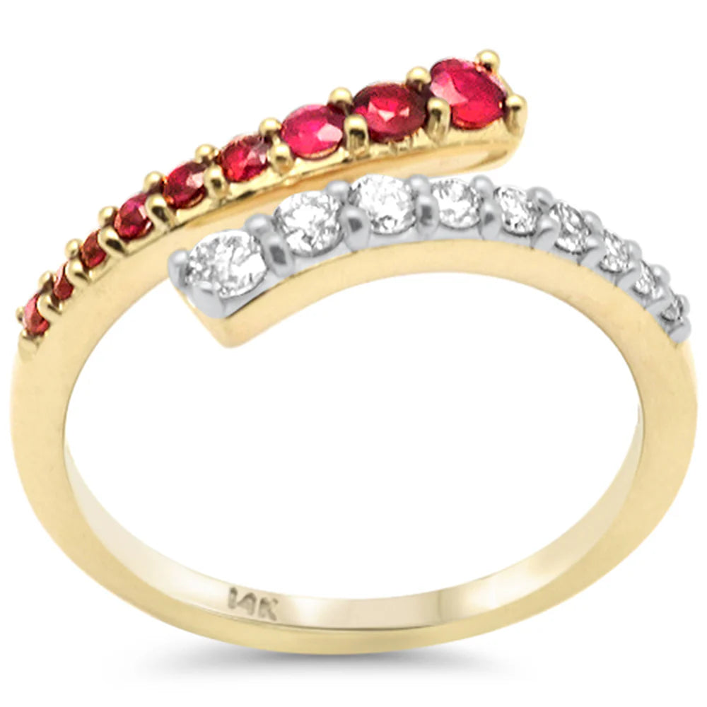 .62ct G SI 14K Yellow Gold Diamond & Ruby Gemstones Wrap Around Band Ring Size 6.5