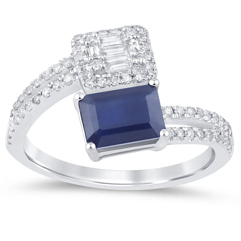 1.71ct G SI 14K White Gold Diamond & Blue Sapphire Gemstones Wrap Around Band Ring Size 6.5