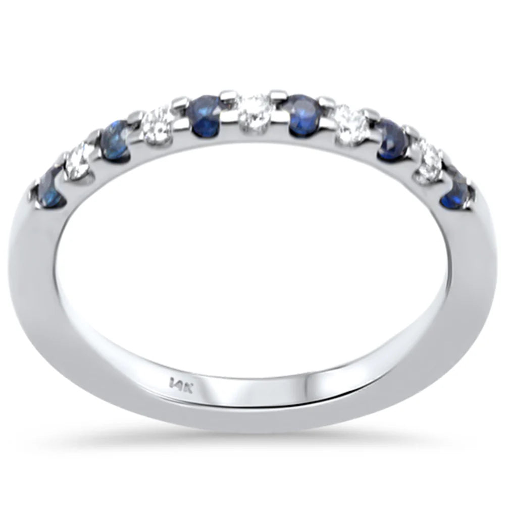 .36ct G SI 14K White Gold Diamond & Blue Sapphire Gemstones Band Ring Size 6.5