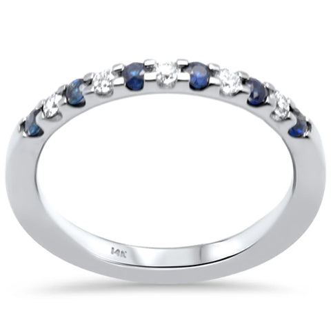 .36ct G SI 14K White Gold Diamond & Blue Sapphire Gemstones Band Ring Size 6.5