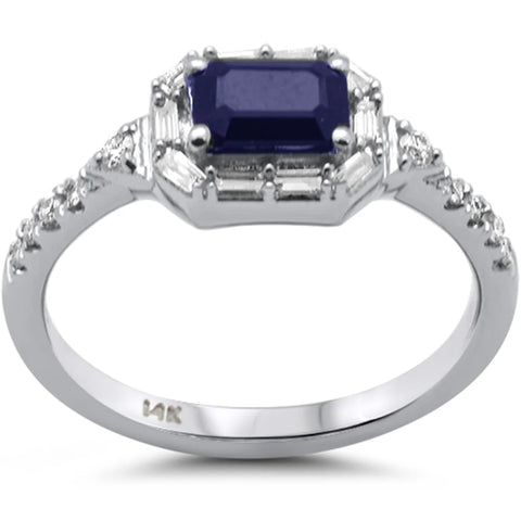 .90ct G SI 14K White Gold Diamond & Blue Sapphire Gemstone Ring