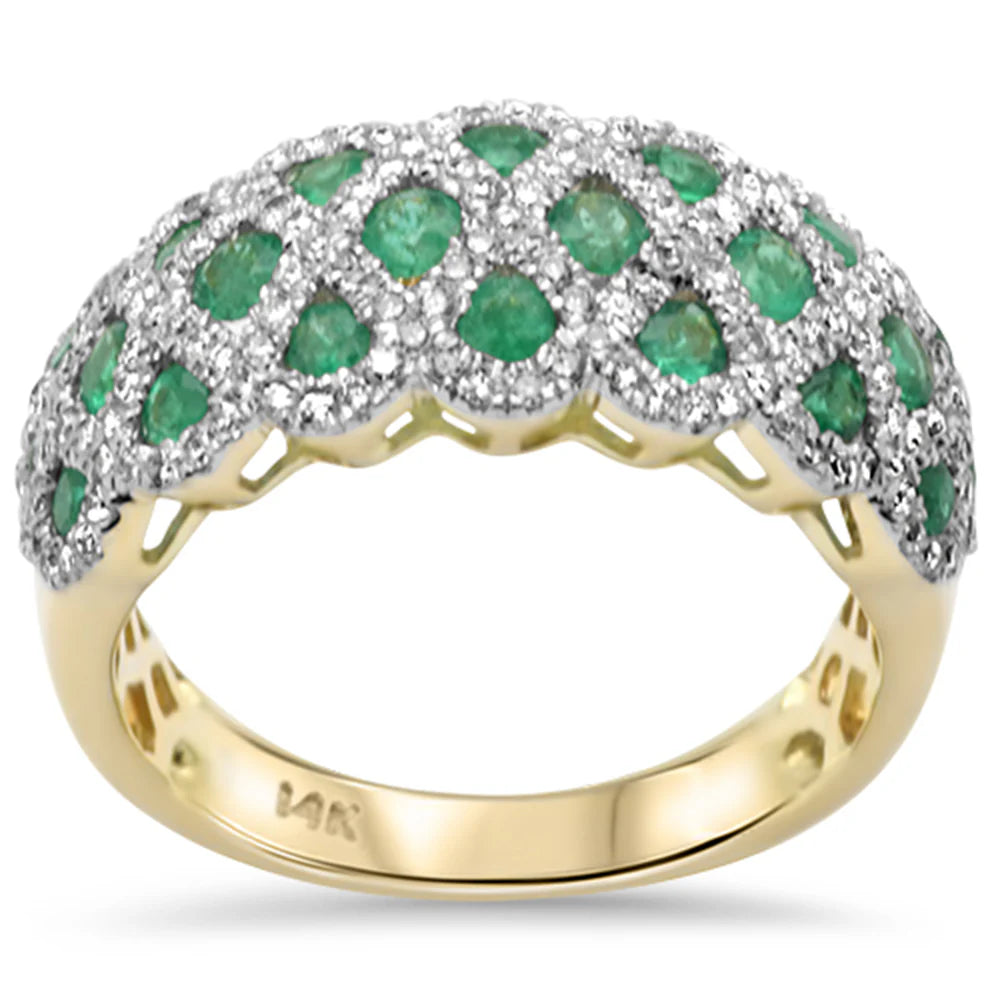 1.36ct G SI 14K Yellow Gold Diamond & Natural Emerald Gemstone Band Ring Size 6.5