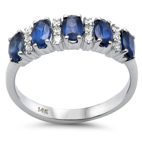 1.73ct G SI 14K White Gold Diamond & Blue Sapphire Gemstones Ring Size 6.5