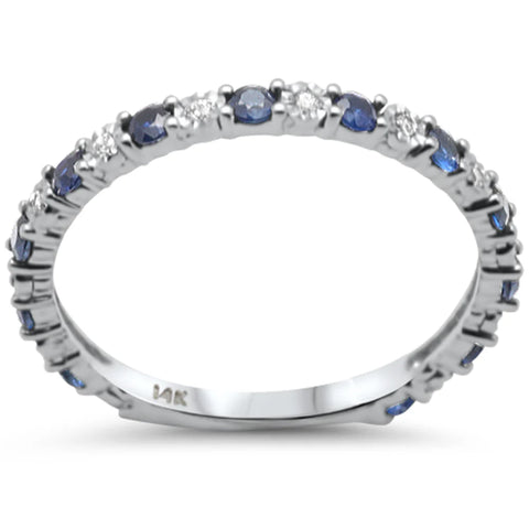 .50ct G SI 14K White Gold Diamond & Blue Sapphire Gemstones Band Ring Size 6.5