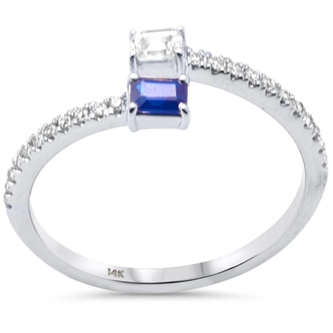 .39ct G SI 14K White Gold Diamond & Blue Sapphire Gemstones Band Ring Size 6.5