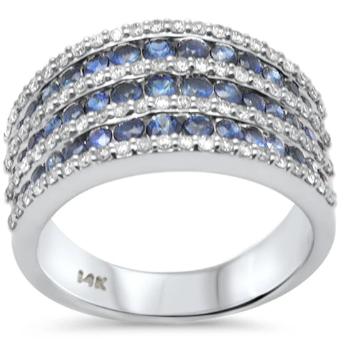 1.68ct G SI 14K White Gold Diamond & Blue Sapphire Dome Band Ring Size 6.5