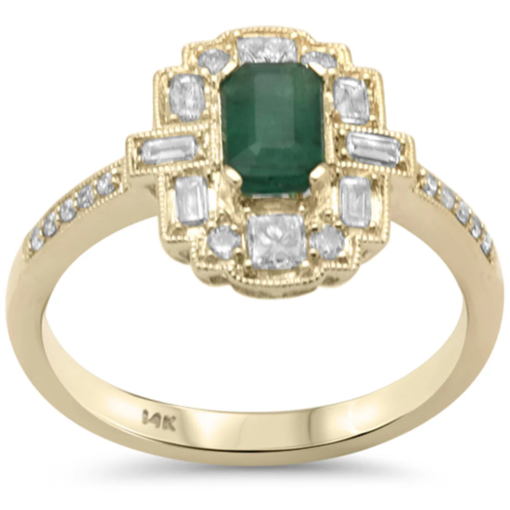 .97ct G SI 14K Yellow Gold Diamond & Emerald Gemstones Ring Size 6.5