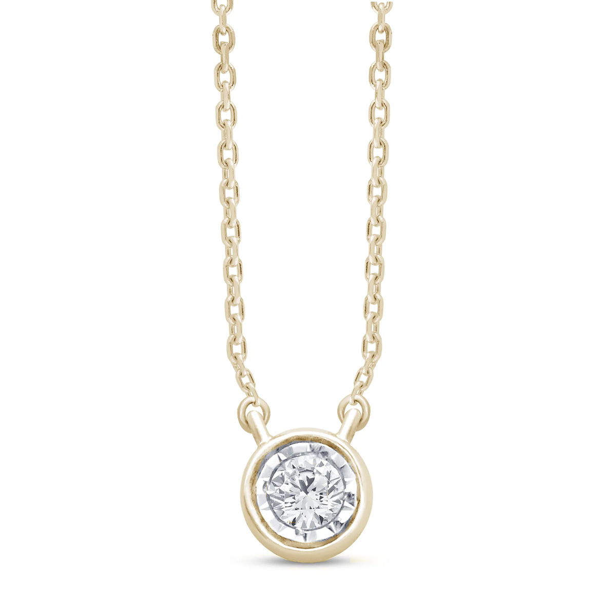 .05ct 14kt Yellow Gold Bezel Solitaire Round Diamond Pendant 18" Necklace