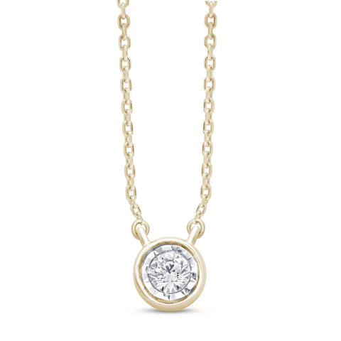 .05ct 14kt Yellow Gold Bezel Solitaire Round Diamond Pendant 18" Necklace