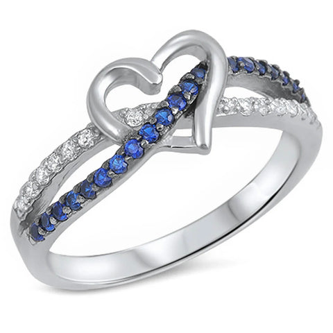 Blue Sapphire & Cz Infinity Twist With Heart .925 Sterling Silver Ring Sizes 4-12