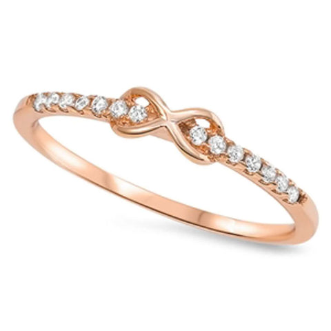 Rose Gold Plated Infinity W/ Cz .925 Sterling Silver Ring Sizes 3-11