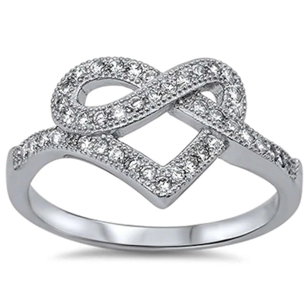 Pave Cz Infinity Heart .925 Sterling Silver Ring