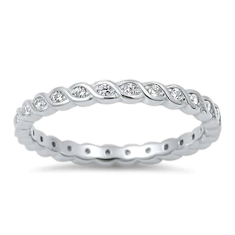 Infinity Cubic Zirconia Eternity Band .925 Sterling Silver Ring Sizes 6,7,9,10