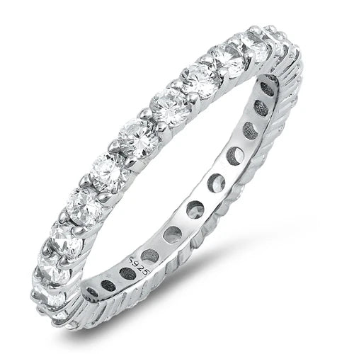 Cubic Zirconia Eternity Anniversary Band .925 Sterling Silver Ring Sizes 4-12