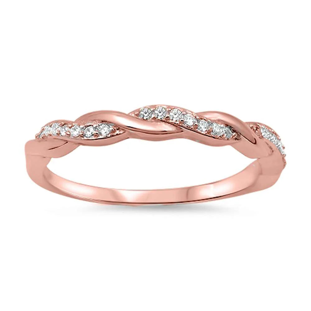 Rose Gold Plated Braided Infinity Cubic Zirconia .925 Sterling Silver Ring Sizes 4-10