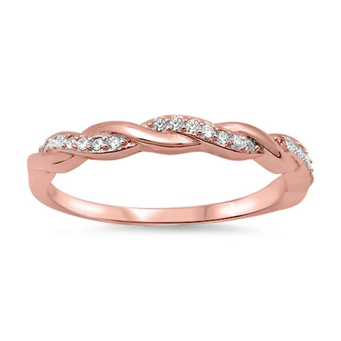 Rose Gold Plated Braided Infinity Cubic Zirconia .925 Sterling Silver Ring Sizes 4-10