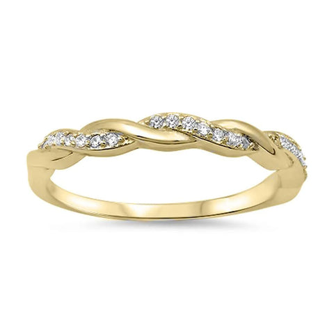 Yellow Gold Plated Braided Infinity Cubic Zirconia .925 Sterling Silver Ring Size 3